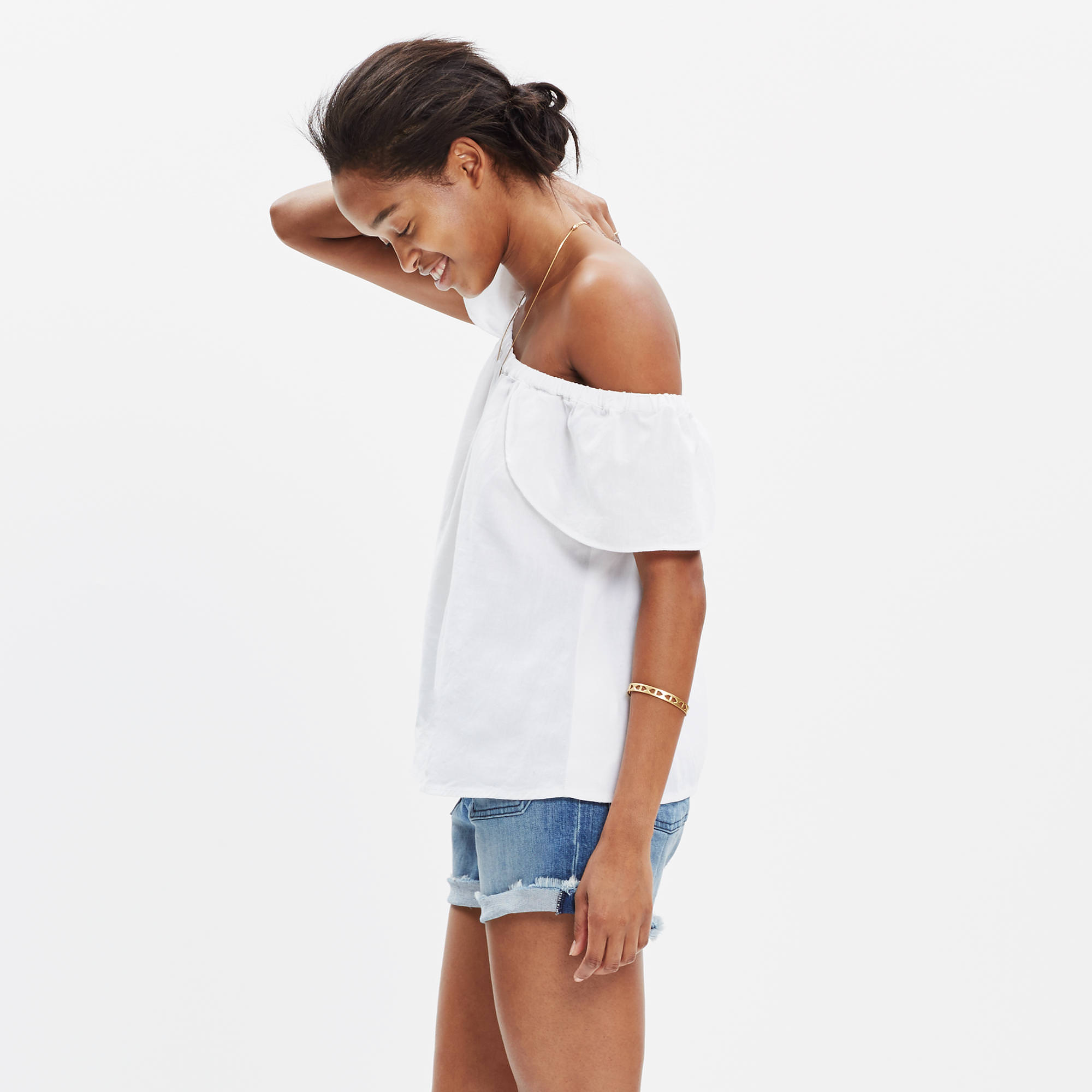 turn shirt into off shoulder top